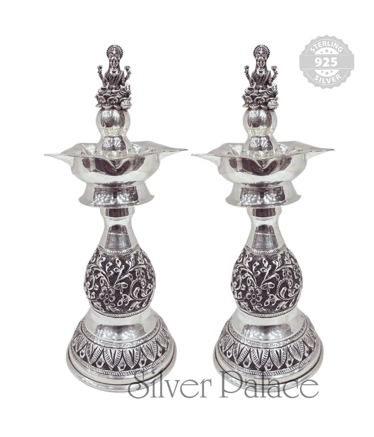 ANTIQUE SILVER FINISH LAMP WITH LAKSHMI TOP 92.5 SILVER 