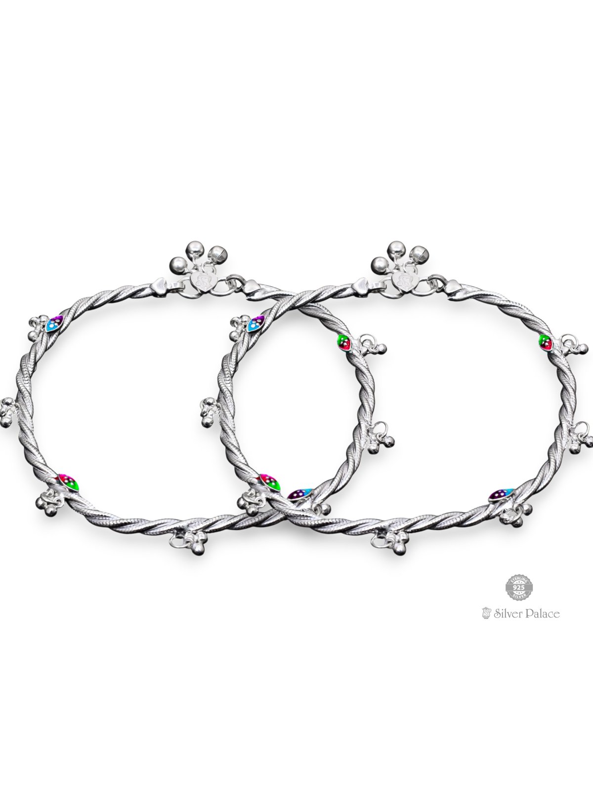 925 STERLING SILVE ROPE WITH ENAMEL DESIGN ANKLETS FOR GIRLS 