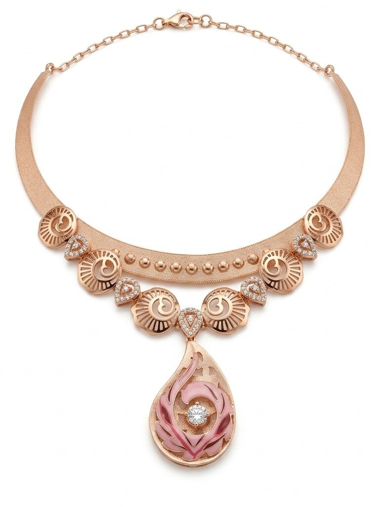 925 STERLING SILVER ROSE GOLD Fashion Women Necklace set With Earrings SHEYA COLLECTION