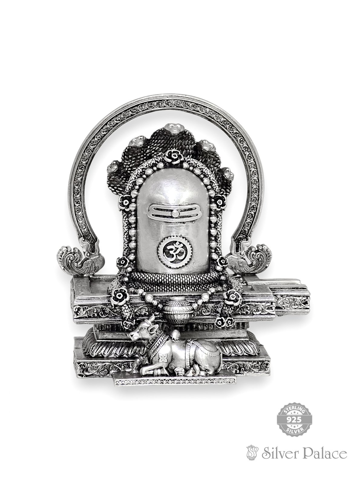 925 OXIDISED SILVER SHIVA LINGAM WITH NANDHI IDOL FOR POOJA