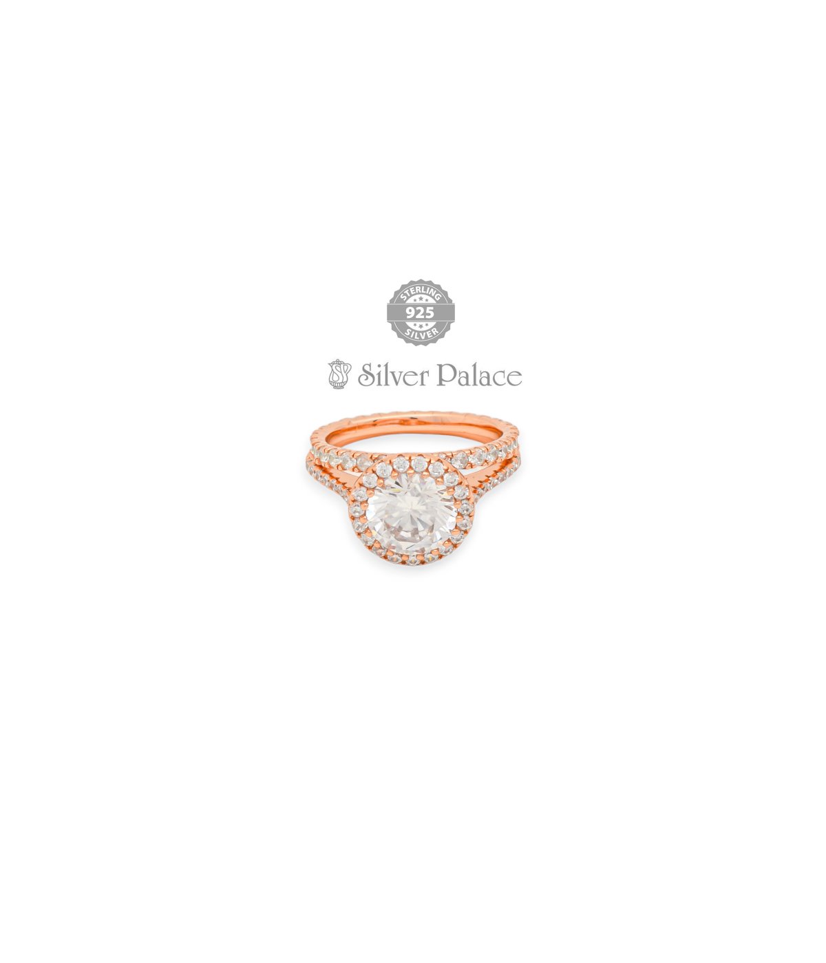  92.5 SILVER ROSE GOLD FANCY FINGER RING WITH CUBIC ZIRCONIA STONE FOR GIRLS 