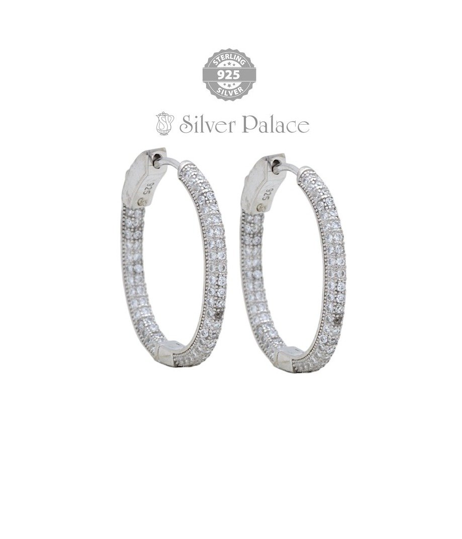 925 Sterling Silver Micro Pave Round CZ Full Eternity Hoop Earring