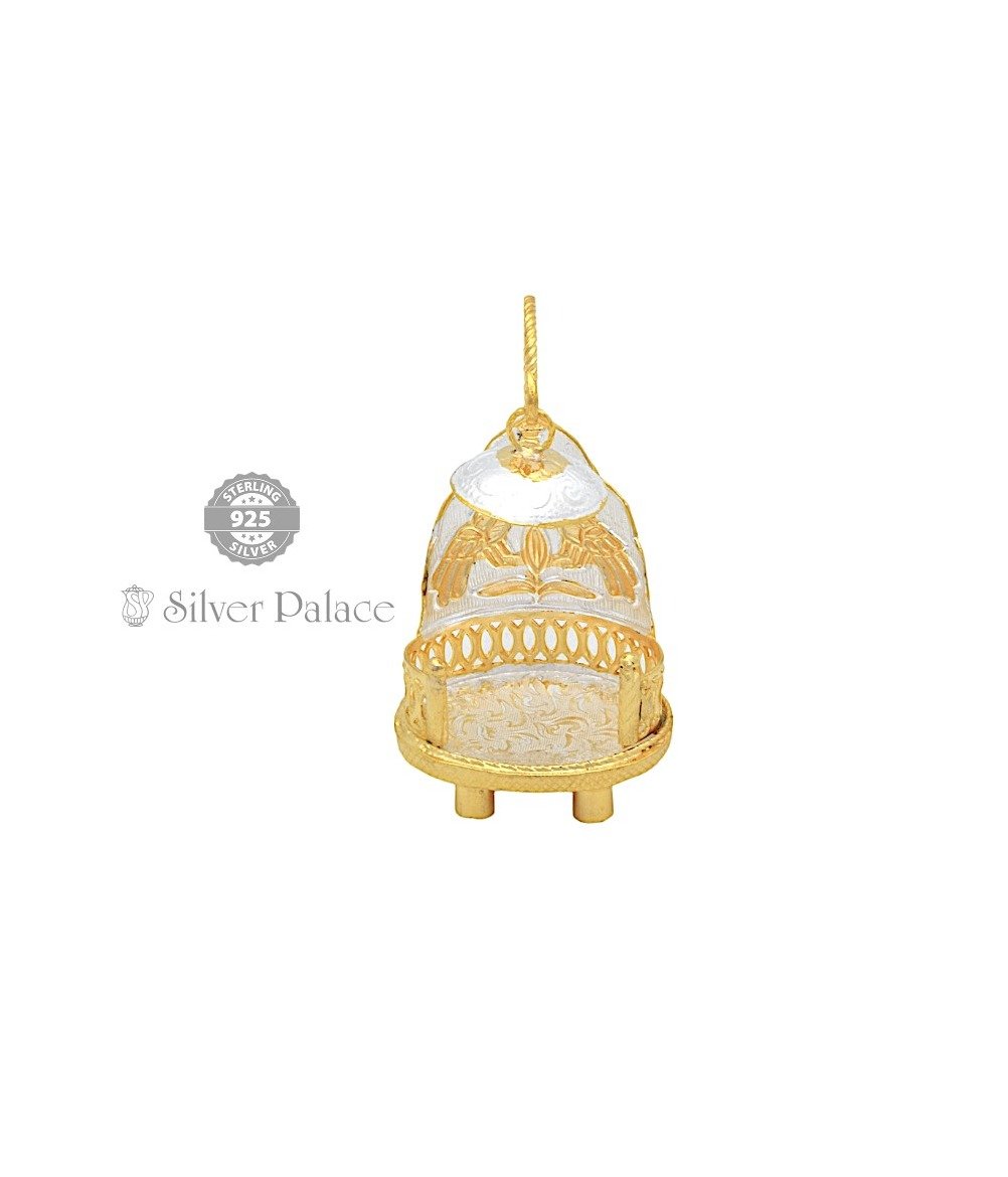 92.5 Streling Silver With Gold Plated handcrafted small Mandapam For Temple Pooja God Article