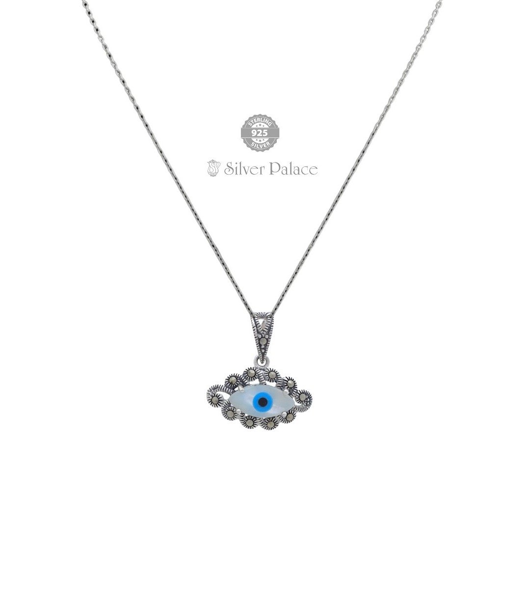 925 OXIDIZED SILVER PRITE COLLECTION EYE DESIGN MARACASITE PENDANT FOR  PARTY WEAR