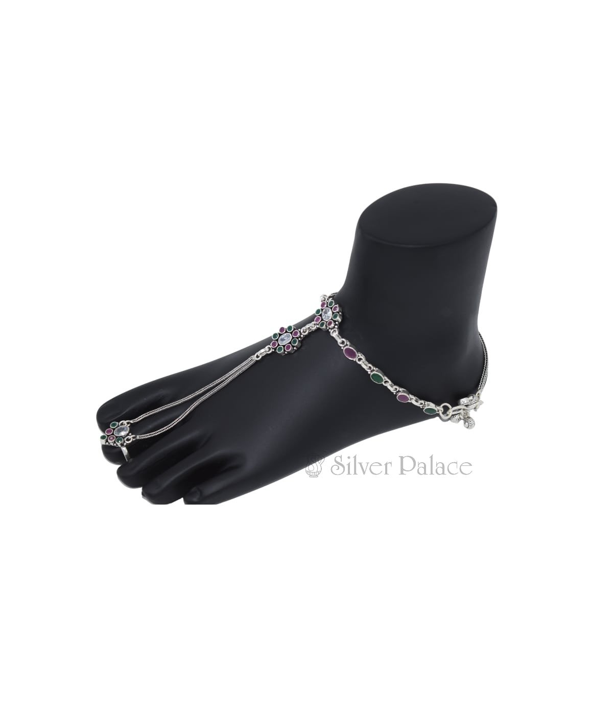 92.5 SILVER TRADITIONAL TOE RING ATTACHED ANKLET