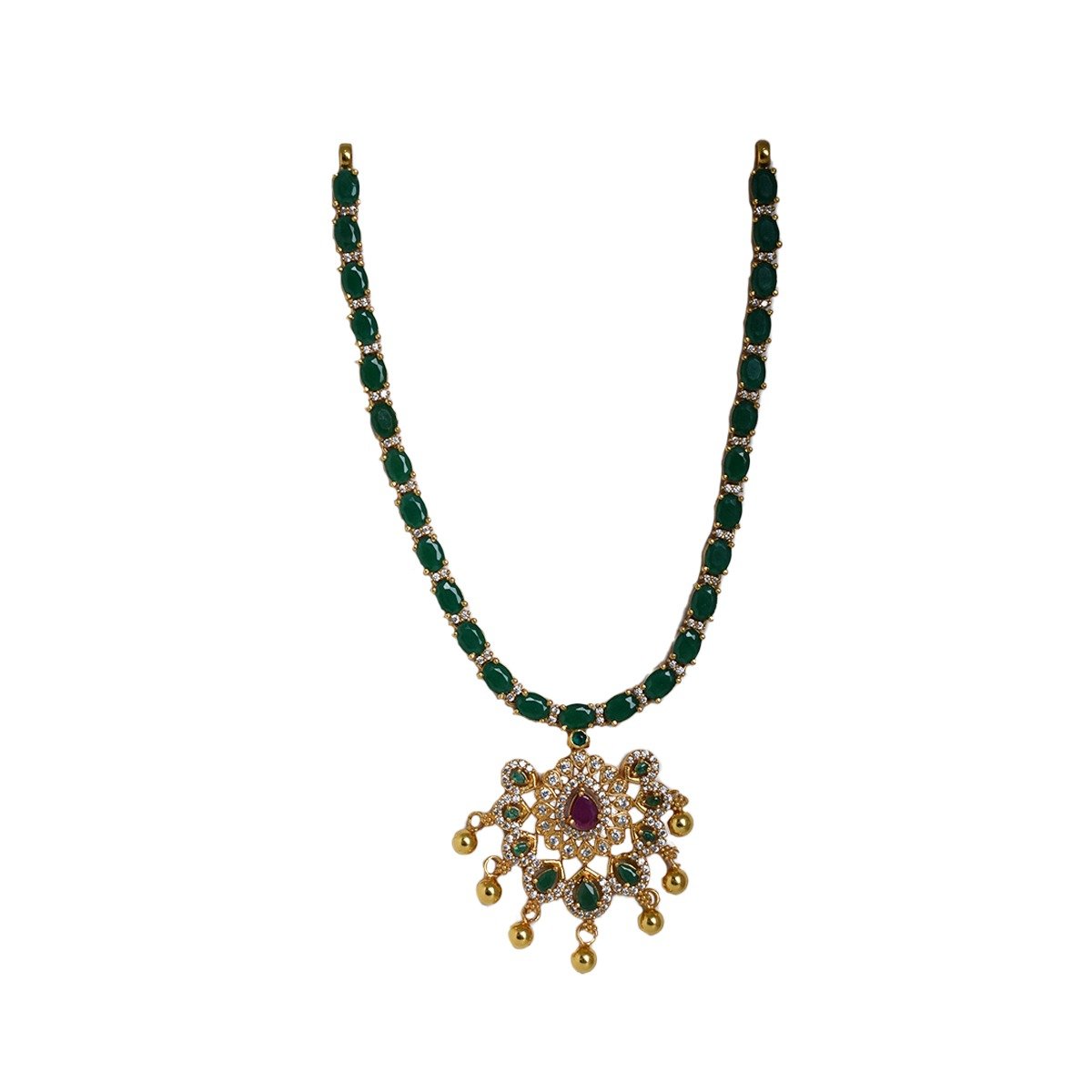 GOLD PLATED GREEN STONE NECKLACE