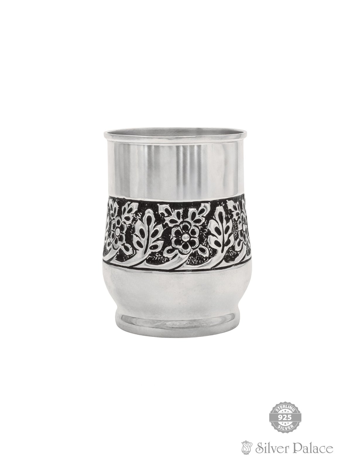925 OXIDISED SILVER FLORAL DESIGN TUMBLER FOR GIFTINGS 
