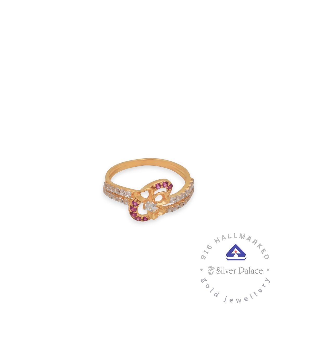 Kanche Collections Fancy  Flower Design CZ , Pink Stone Studded 22KT Gold RING For Womens & Girls 