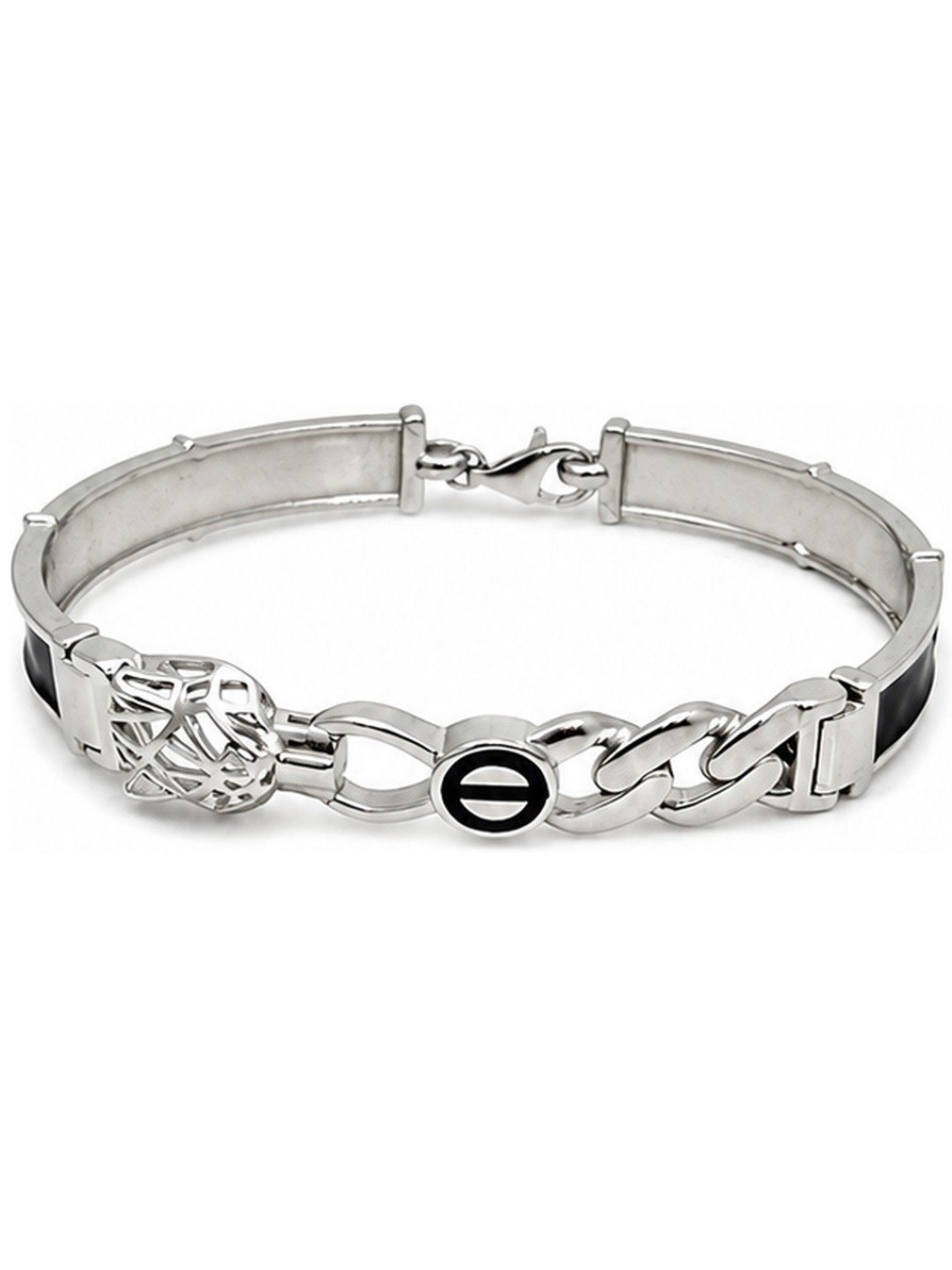 92.5 Oxidized Silver Maan Collection Black Enamel Bracelet for Men