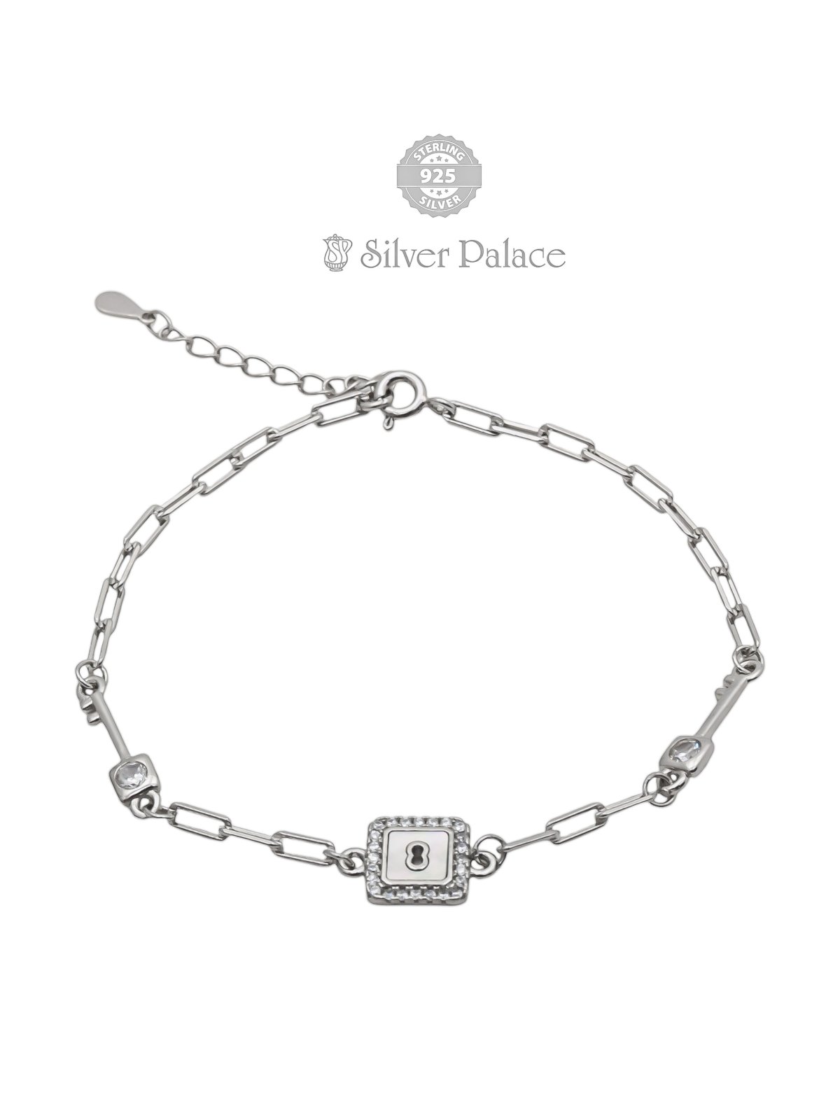 925 silver lock and stone design bracelet for women puya collection