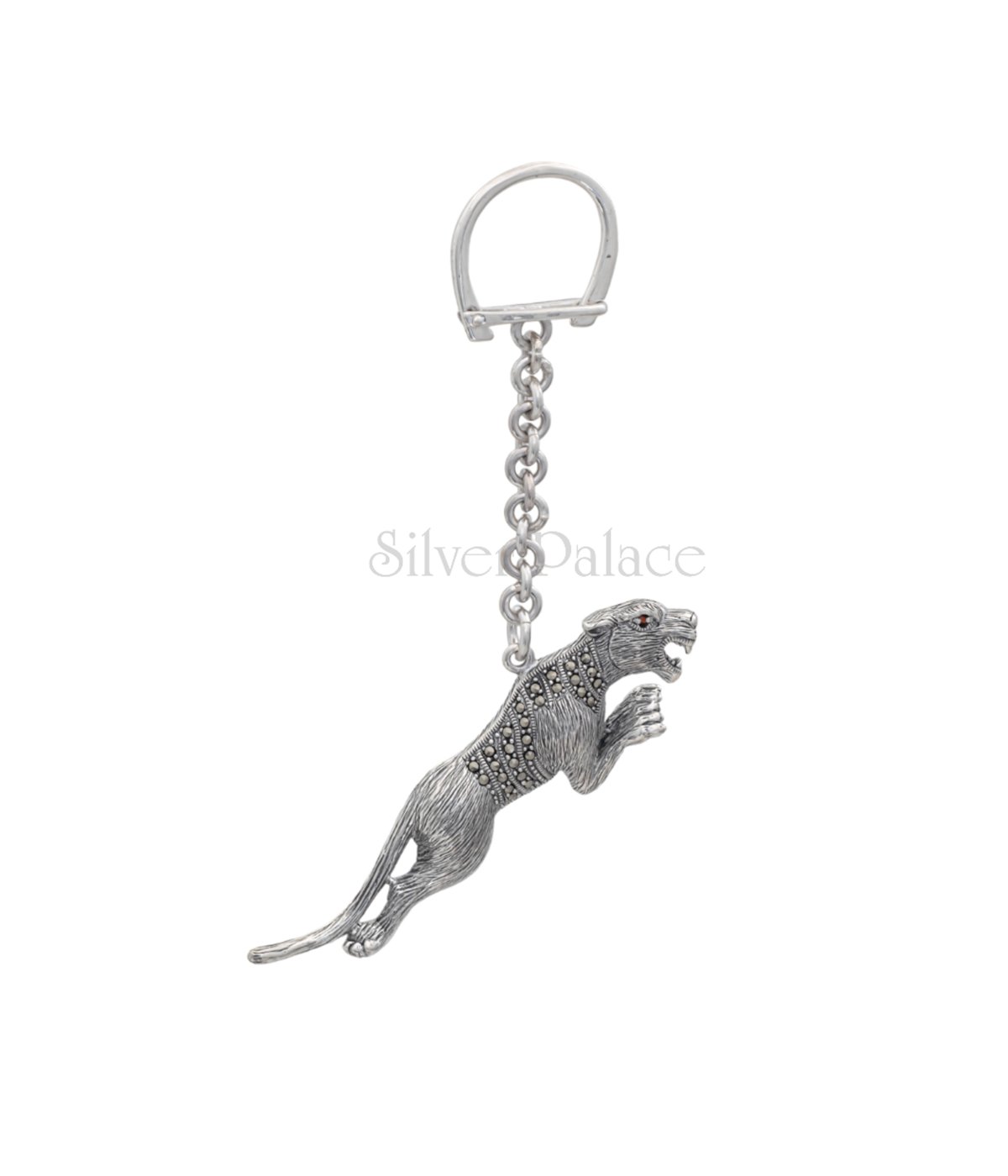 92.5 PURE SILVER LEOPARD KEYCHAIN FOR MEN