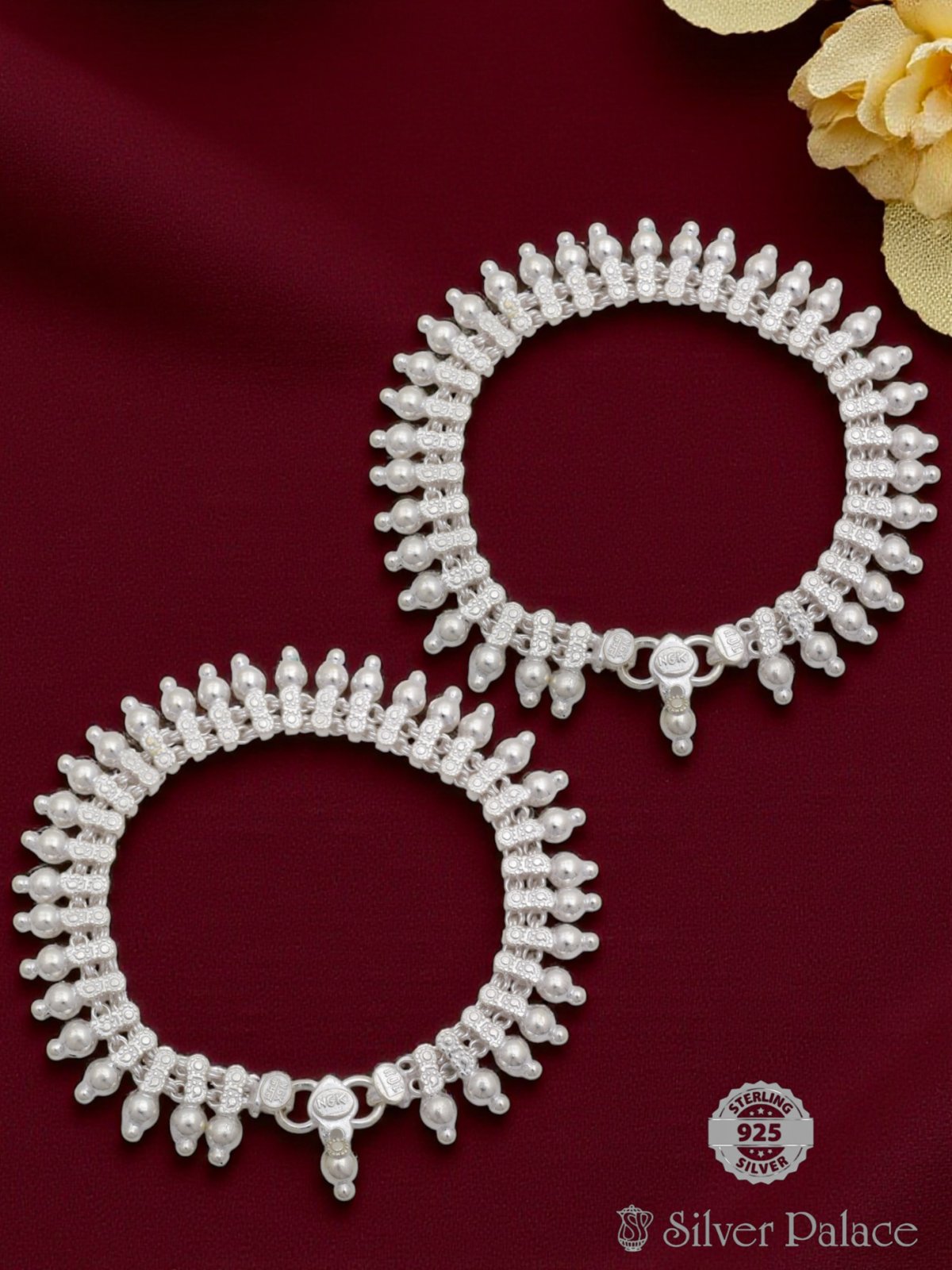 SILVER HANDMADE BEADS DESIGN ANKLETS FOR WOMEN BHAVA COLLECTION 