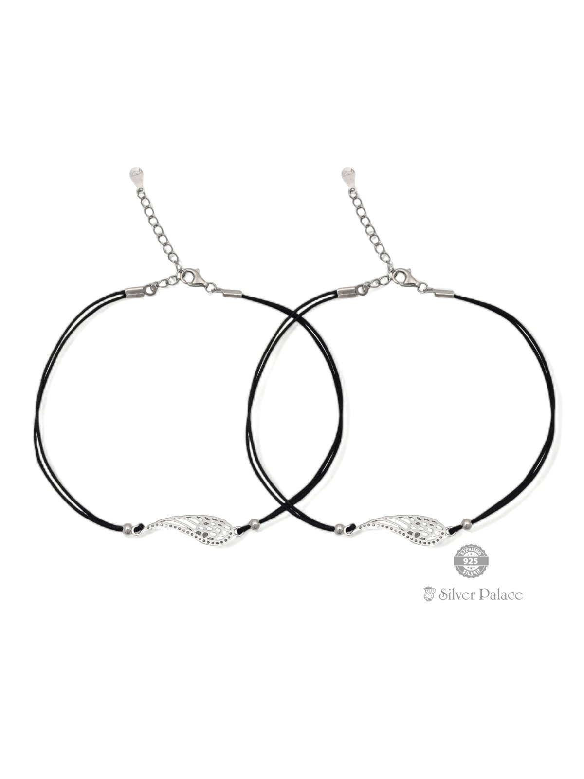 925 SILVER BIRDS WING DESIGN WITH BLACK THREAD ANKLETS FOR GIRLS 