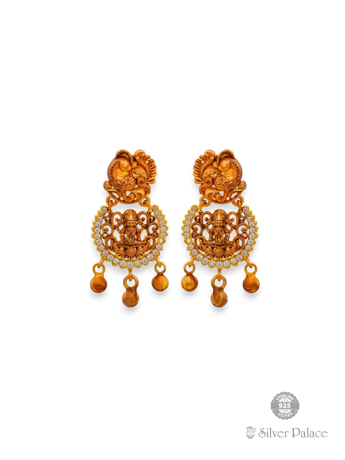 925 SILVER GOLD POLISHED LAKSHMI MOTIF EARRING FOR WOMEN ANITE COLLECTON