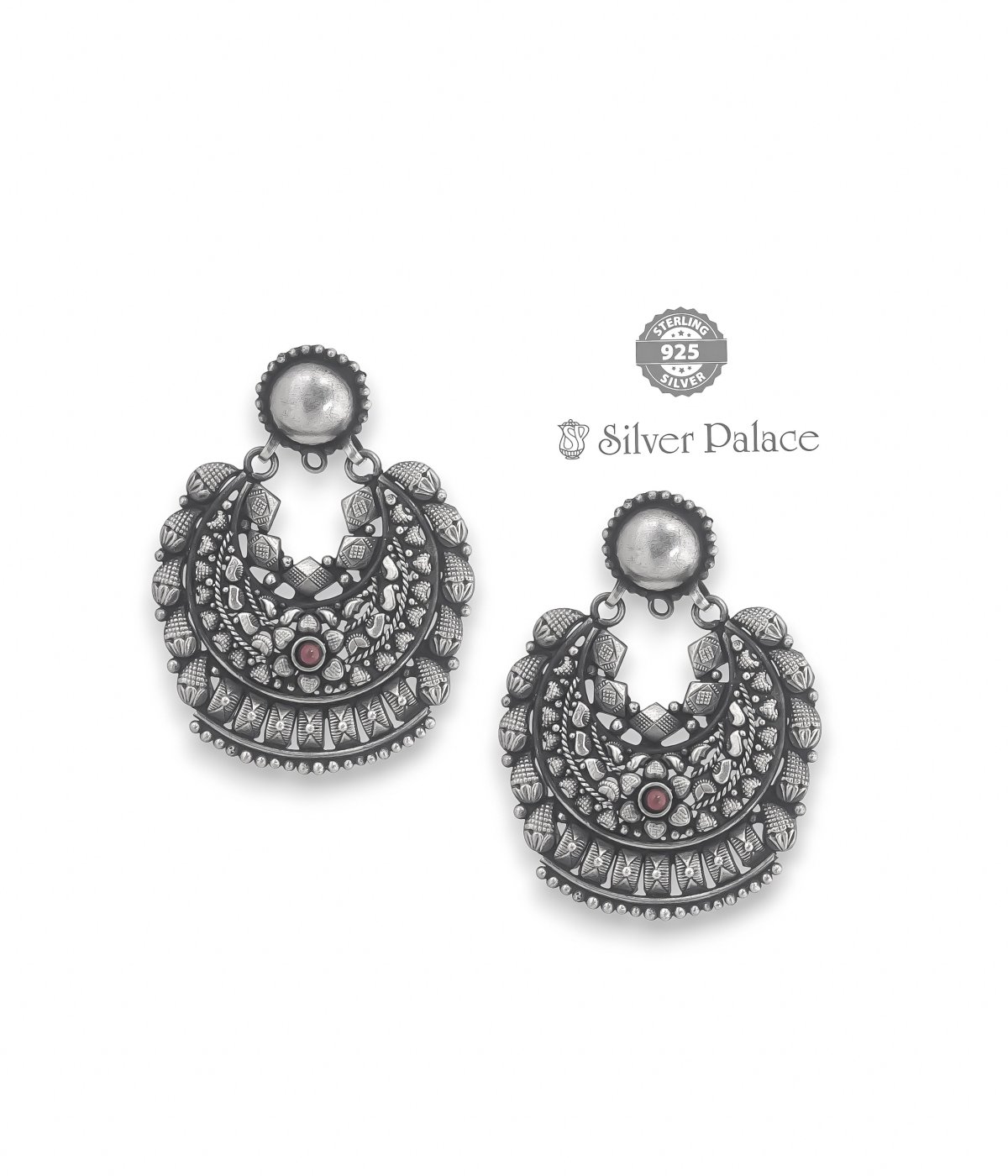 925 OXIDIZED SILVER BHAVA COLLECTION ANTIC DESIGN CHANDBALI FOR WOMEN