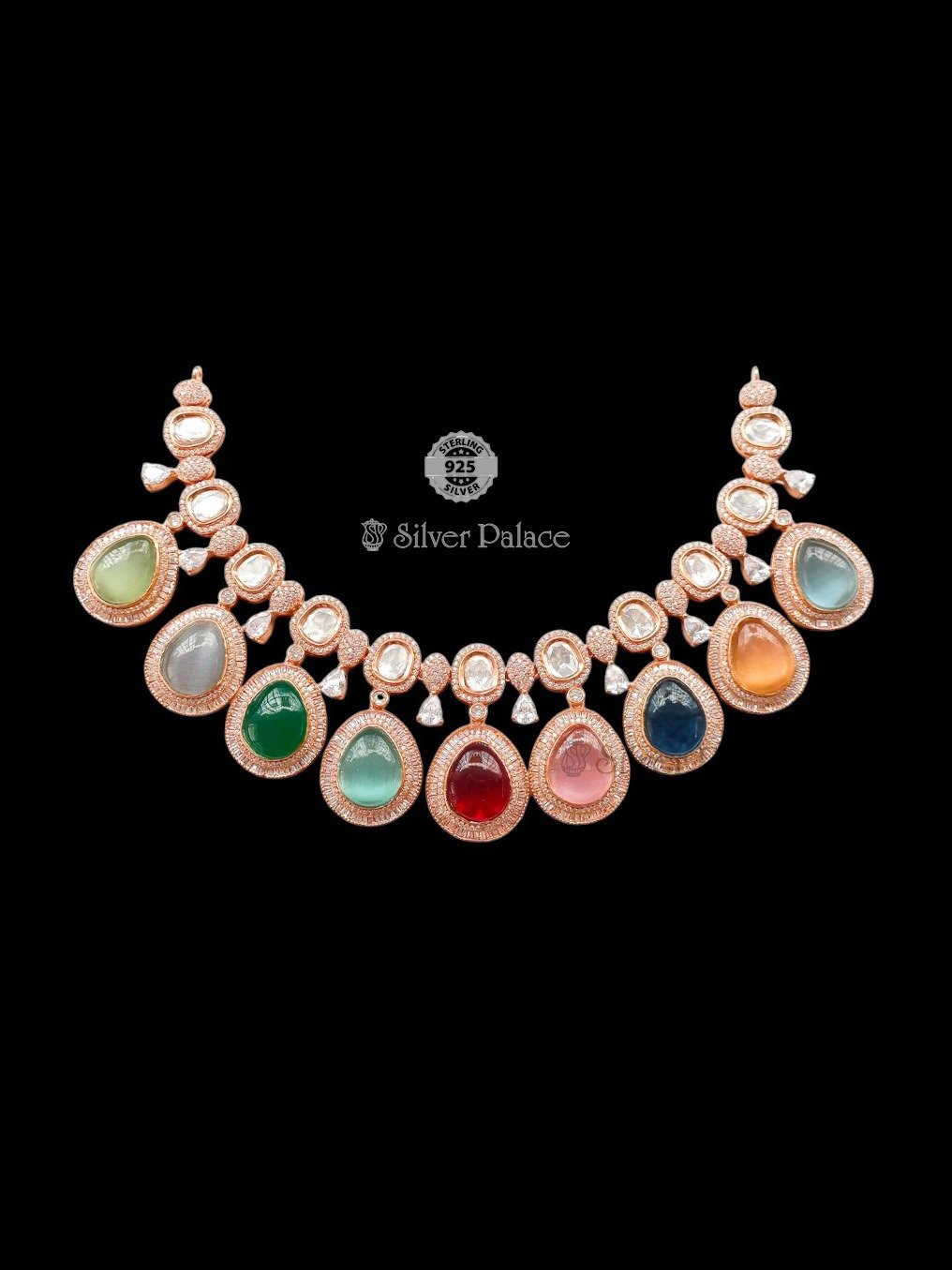 92.5 STRELING ROSE GOLD POLKI CHOKER NECKLACE FOR WOMEN SHEYA COLLECTION