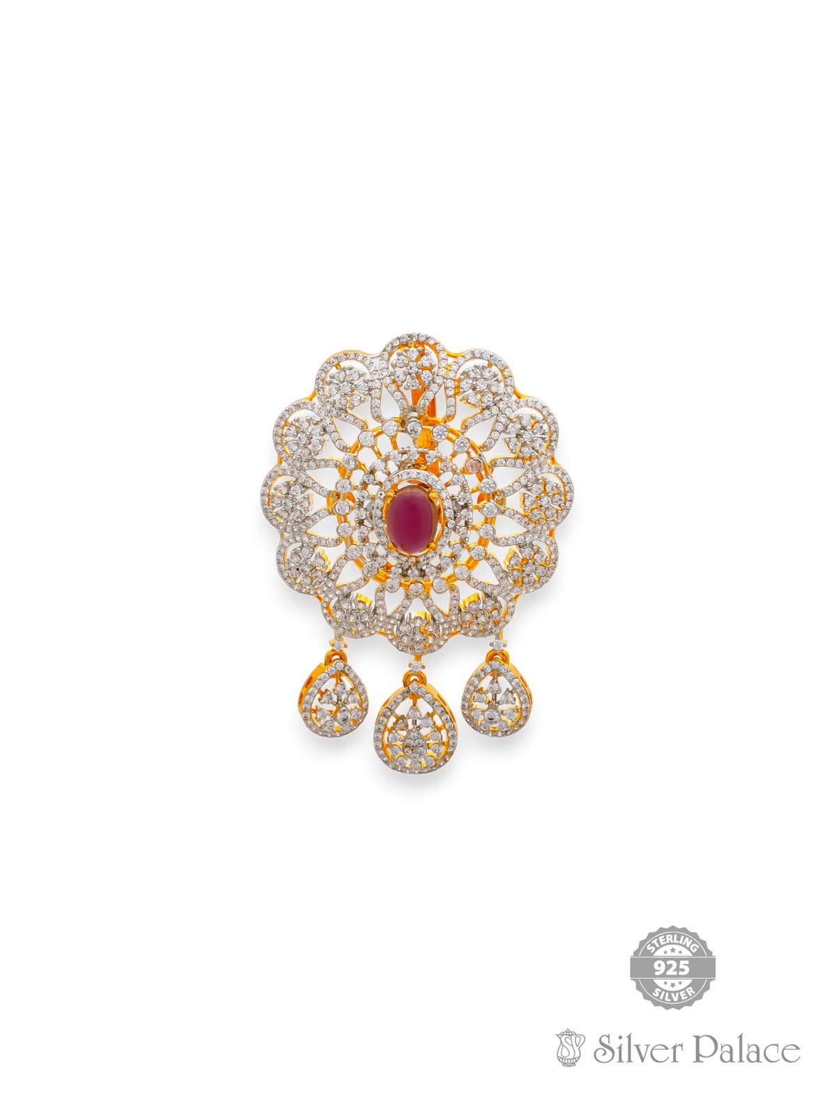 925 SILVER GOLD POLISHED CUBIC ZIRCONIA PENDANT FOR GIRLS ANITE COLLECTION 