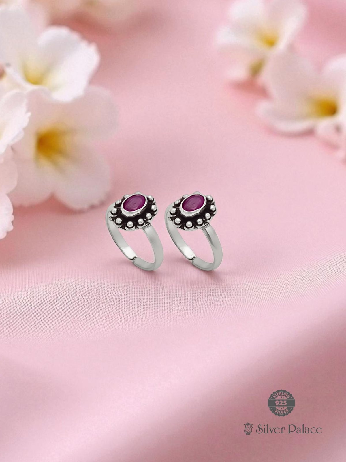 925 OXIDISED SILVER PINK STONE TOE RING FOR LADIES NEETH COLLECTION 