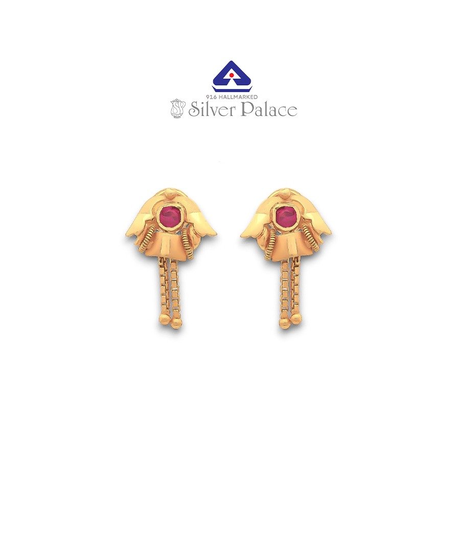 916 Gold with Kanche Collections Red Stone Studded Traditional Earring For Womens