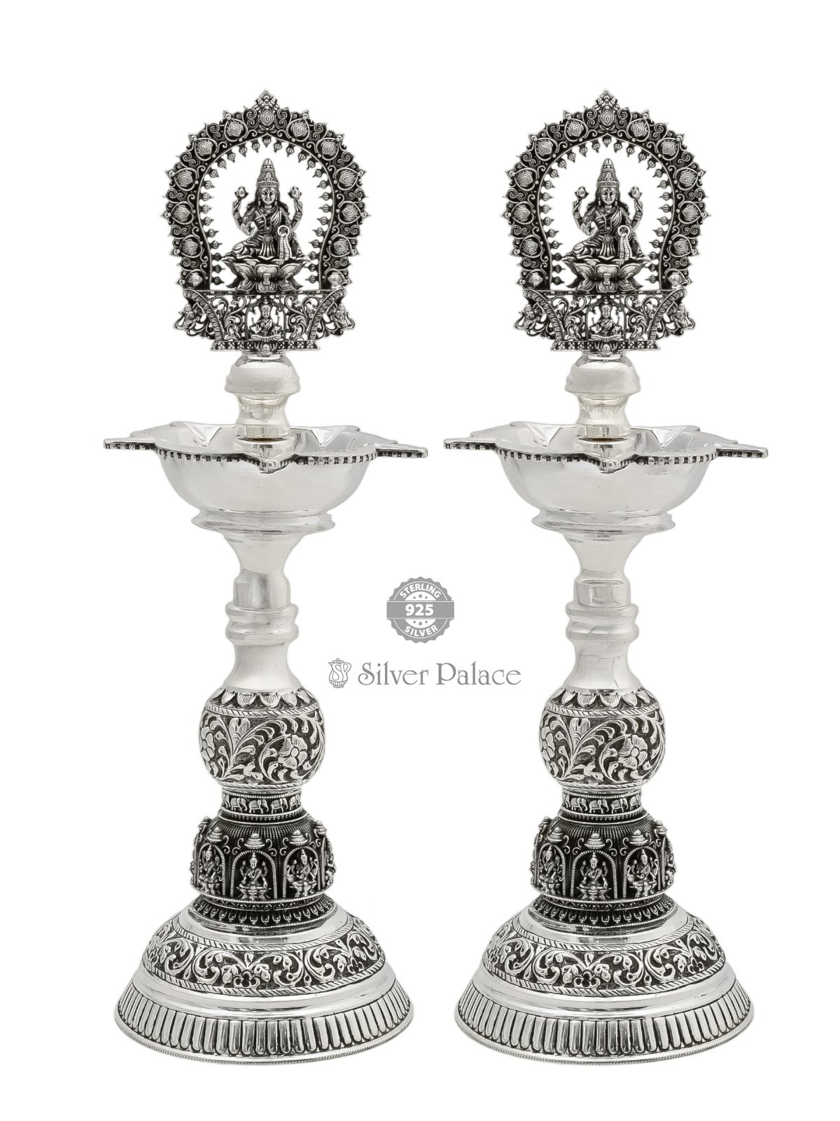 92.5 OXIDISED SILVER LAKSHMI HEAD WITH ASTALAKSHMI BASE KUTHU VILAKKU 