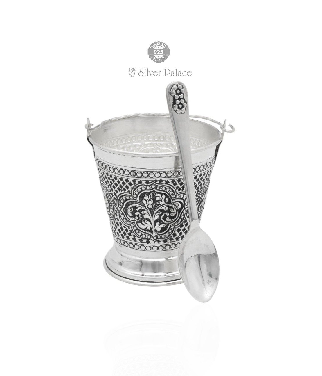  92.5 OXIDISED SILVER  BUCKET  WITH SPOON FOR POOJA 