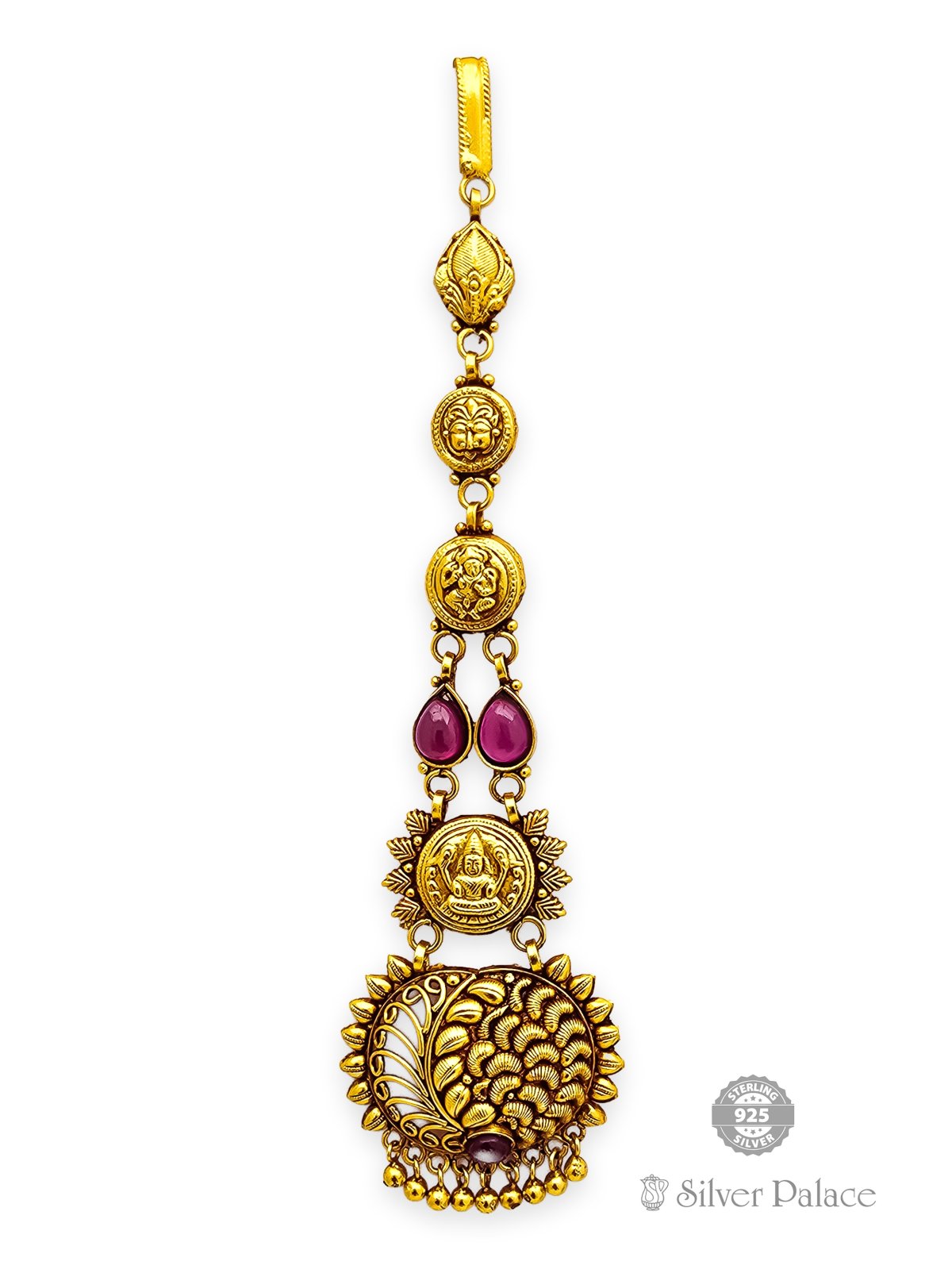 925 SILVER GOLD POLISHED RED STONE NETTHI CHUTTI FOR GIRLS ANITE COLLECTION 