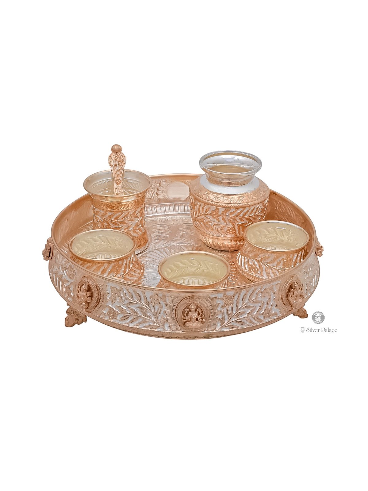 925 SILVER ROSE GOLD POLISHED THAMBULAM SET FOR POOJA PURPOSE 