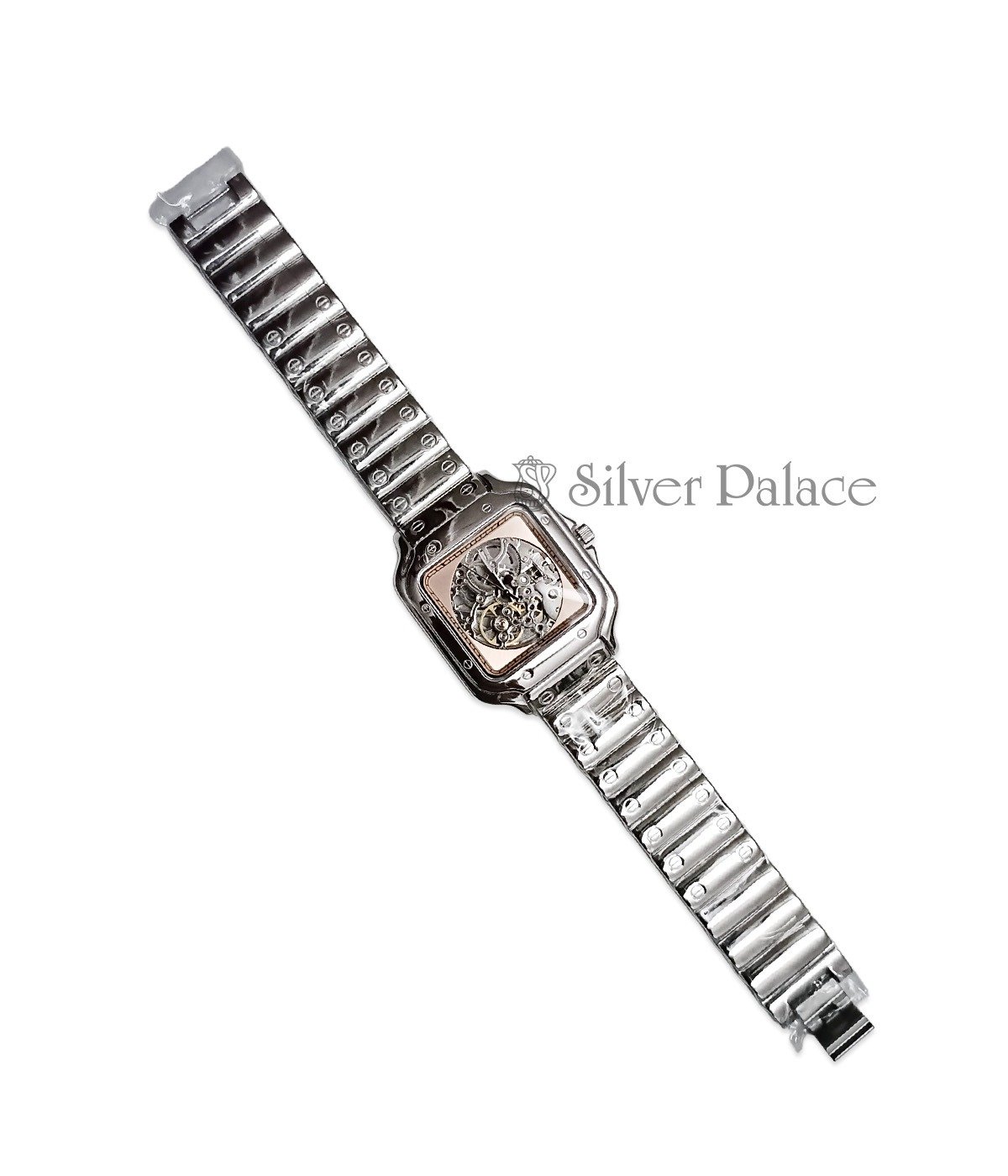 STERLINGS SILVER AUTOMATIC SKELETAL WATCH FOR MEN WITH ROSE GOLD DIAL