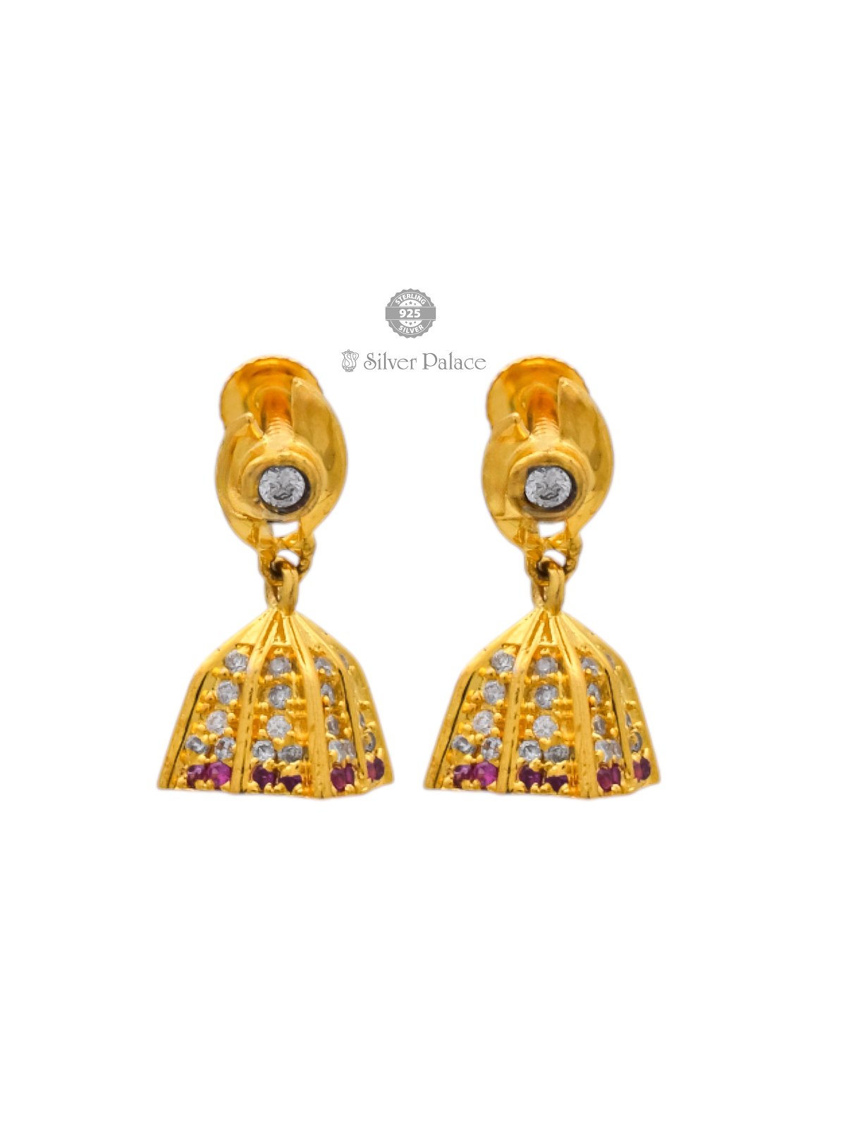 925 SILVER GOLD POLISHED SQUARE SHAPE JHUMKA WITH STONES FOR GIRLS ANITE COLLECTION 