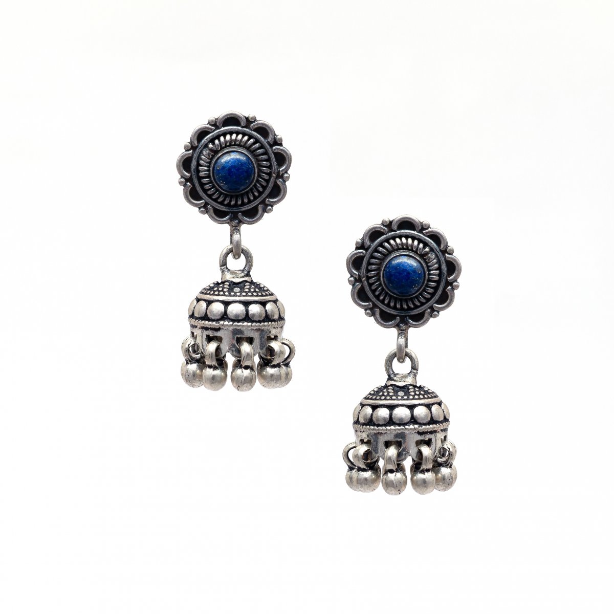 92.5 OXIDISED SILVER BLUE STONE EARRINGS FOR WOMEN AND GIRLS