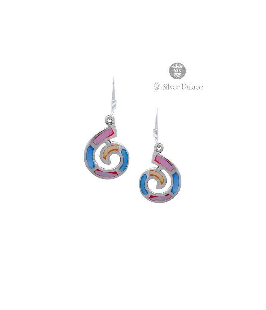 925 Sterling Silver Trishe Collections  MOP Stud With Spiral Design Earrings For Girls