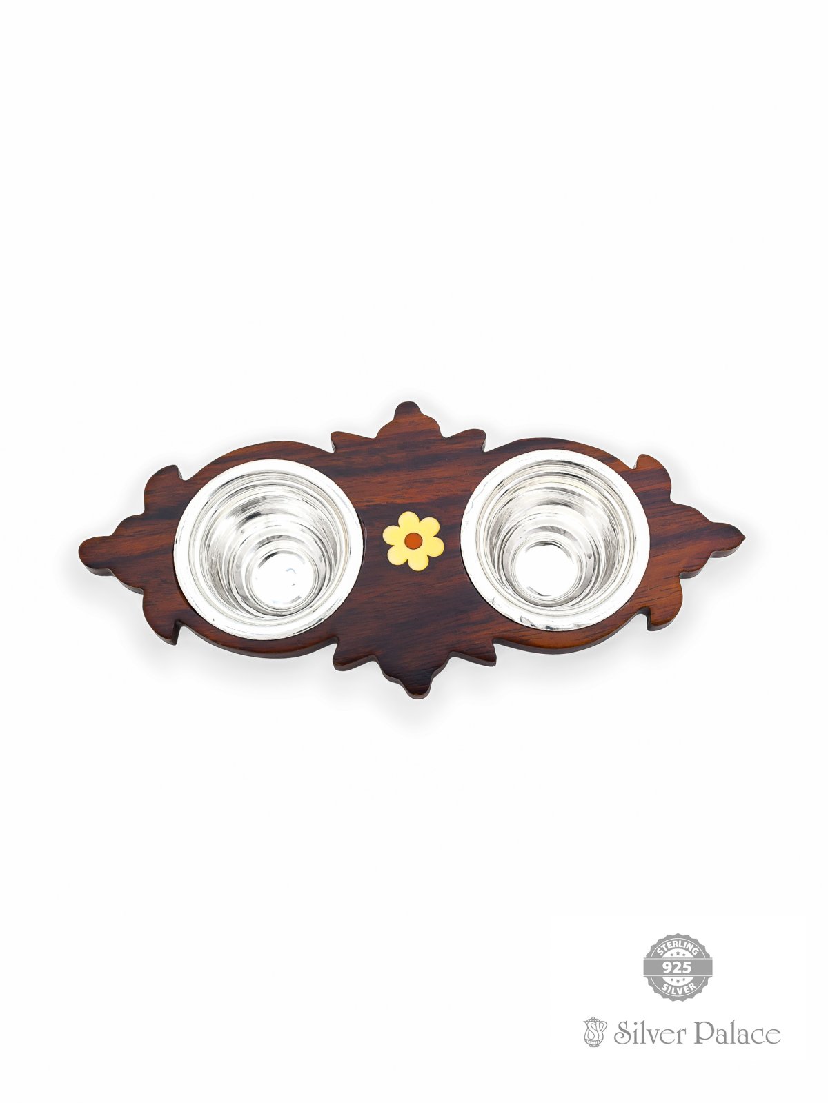 925 SILVER WOODEN PEEDAM WITH 2 IN 1 BOWLS FOR POOJA SUR COLLECTION 