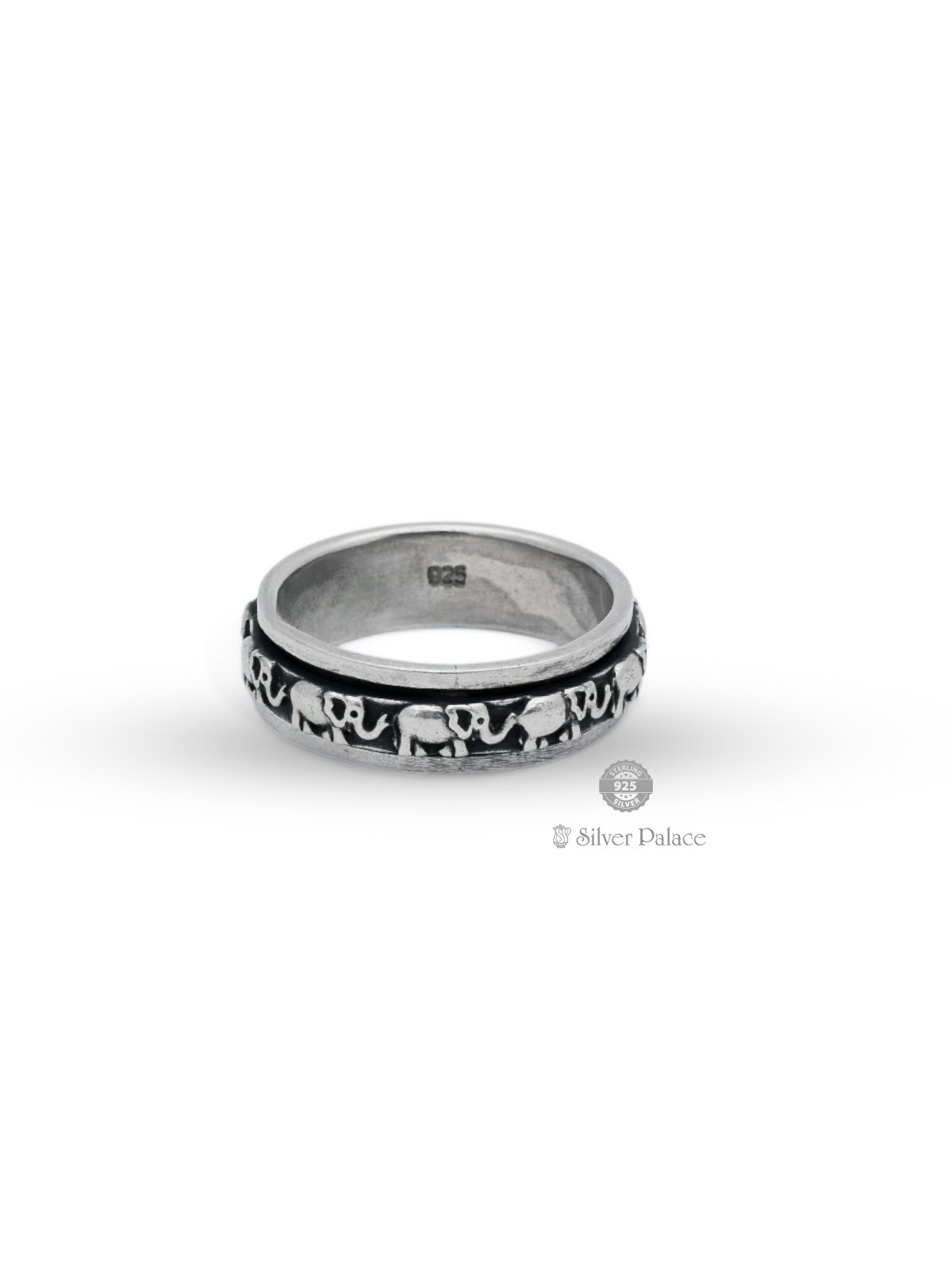 925 OXIDISED SILVER ELEPHANT SCROLLING DESIGN RING FOR MEN MAAN COLLECTION