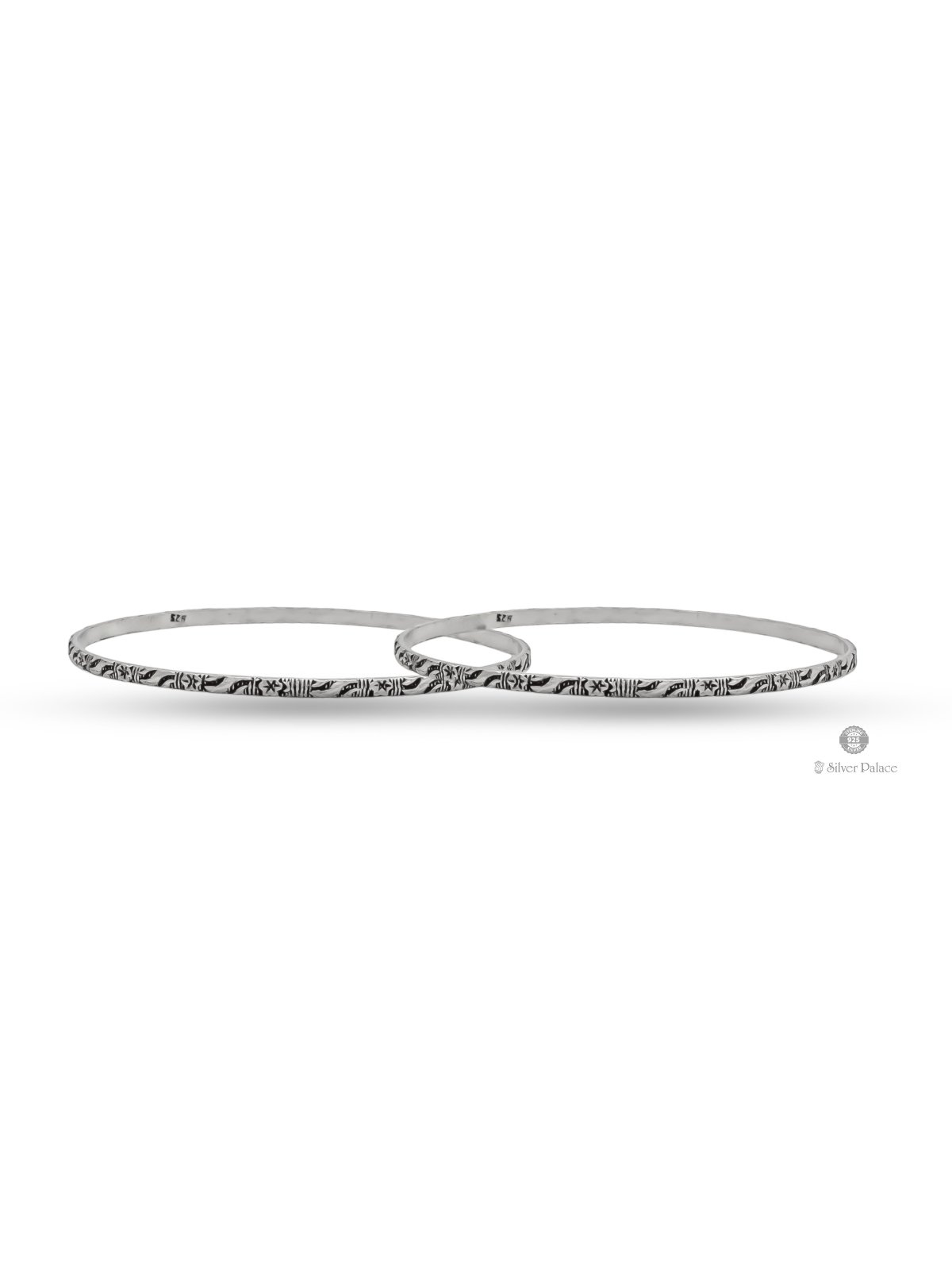 925 OXIDISED SILVER THIN SIZE FLORAL DESIGN BANGLES FOR LADIES BHAVA COLLECTION 