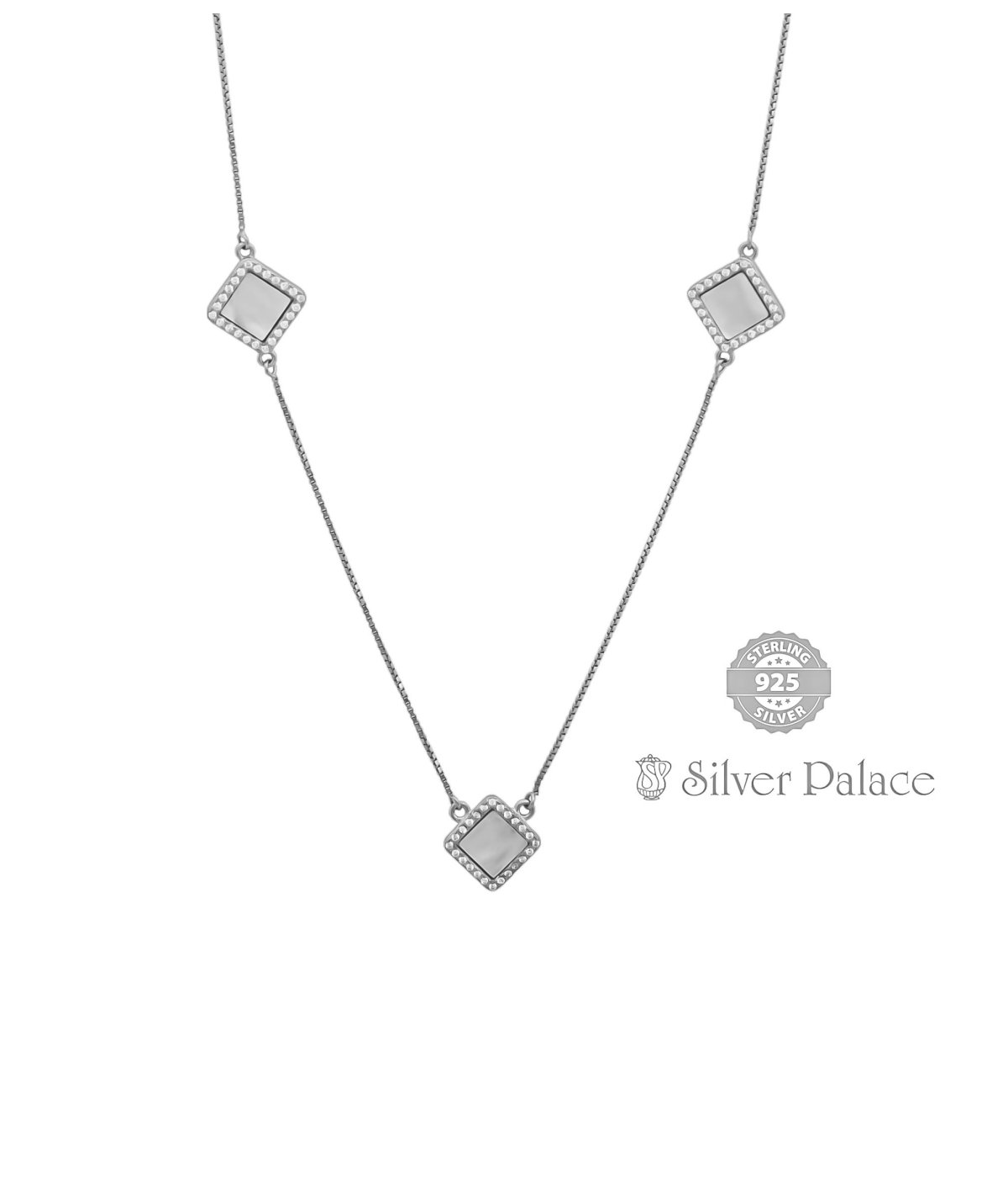 STERLING SILVER SQUARE DESIGN DESIGN CZ STONE STUDDED LW CHAIN FOR GIRLS