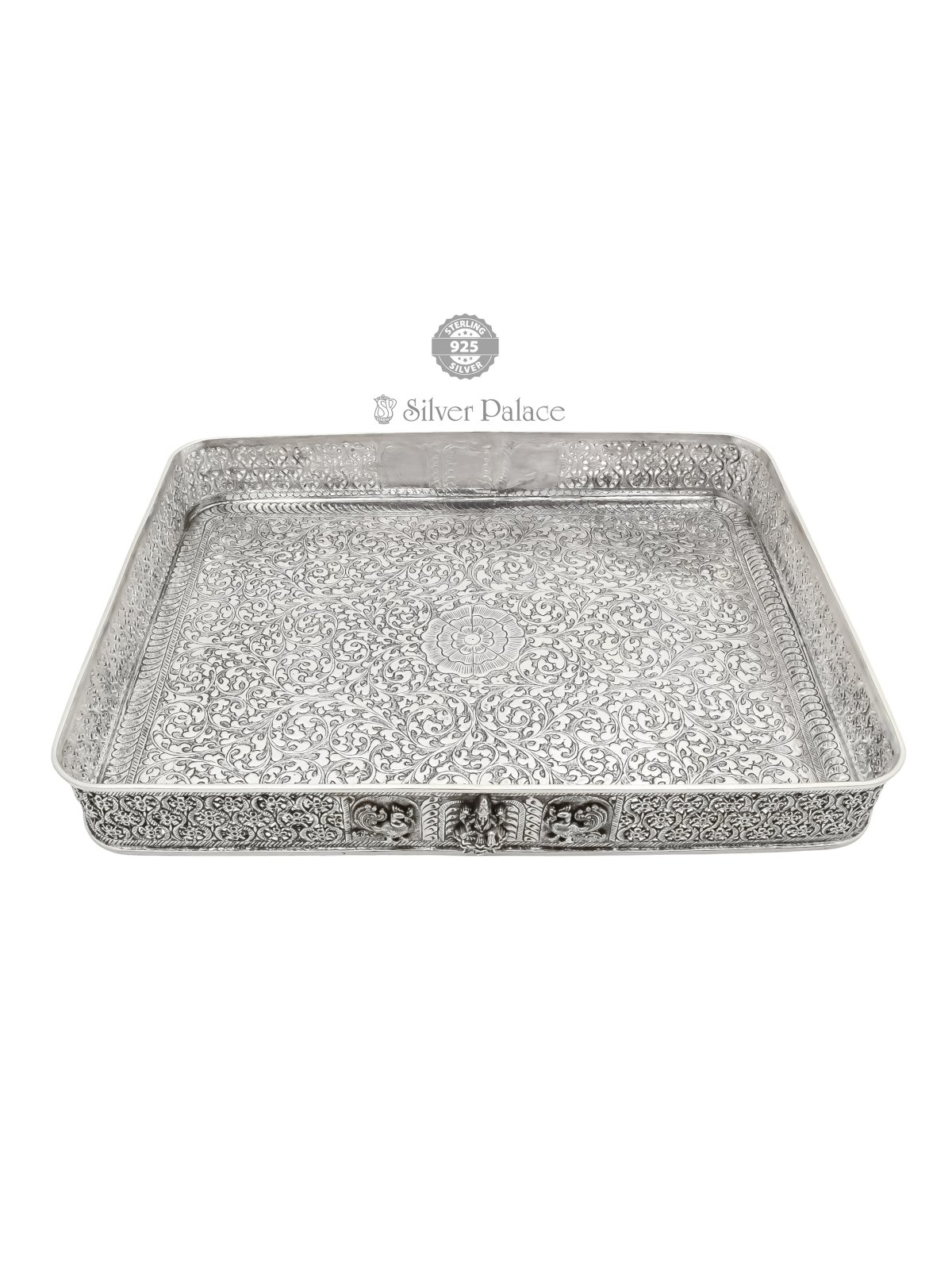 925 OXIDISED SILVER FLORAL ENGRAVING WITH LAKSHMI AND PEACOCK MOTIF POLA MOODI 