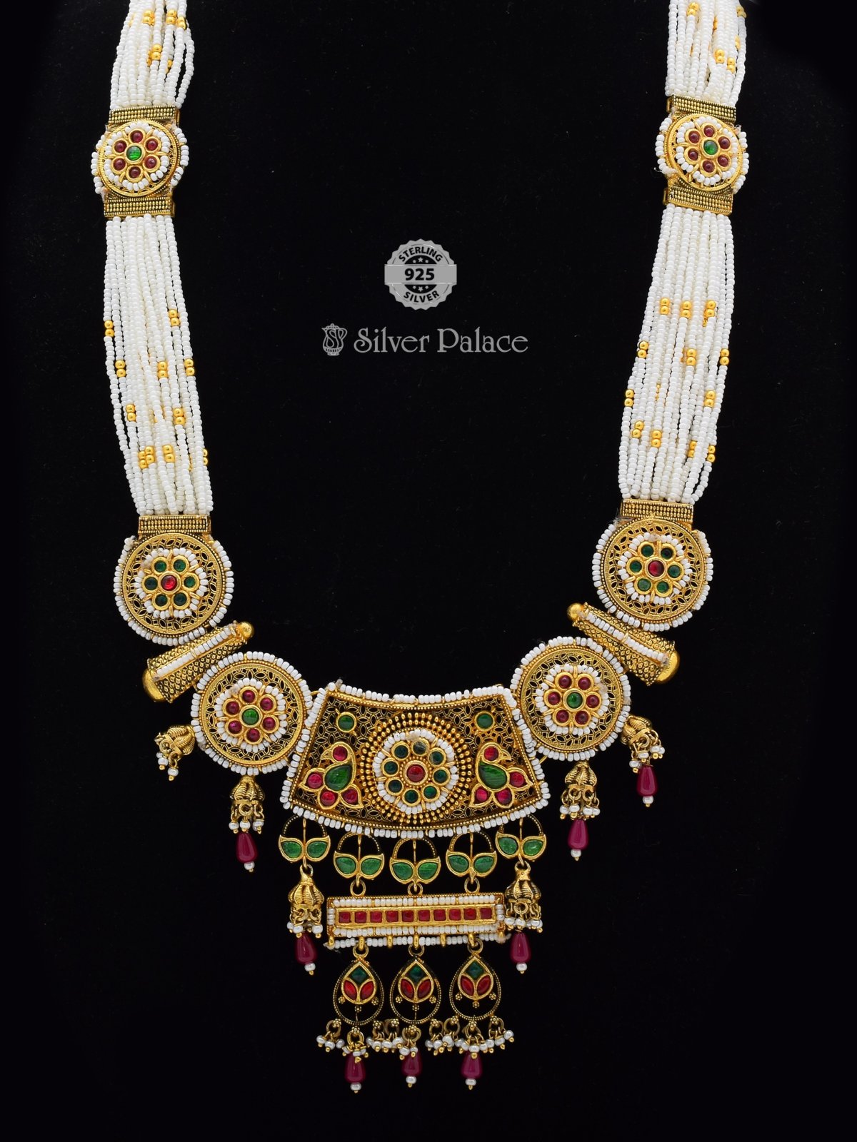 925 Silver Gold Polish Traditional Beaded Necklace For Girls Anite Collection 