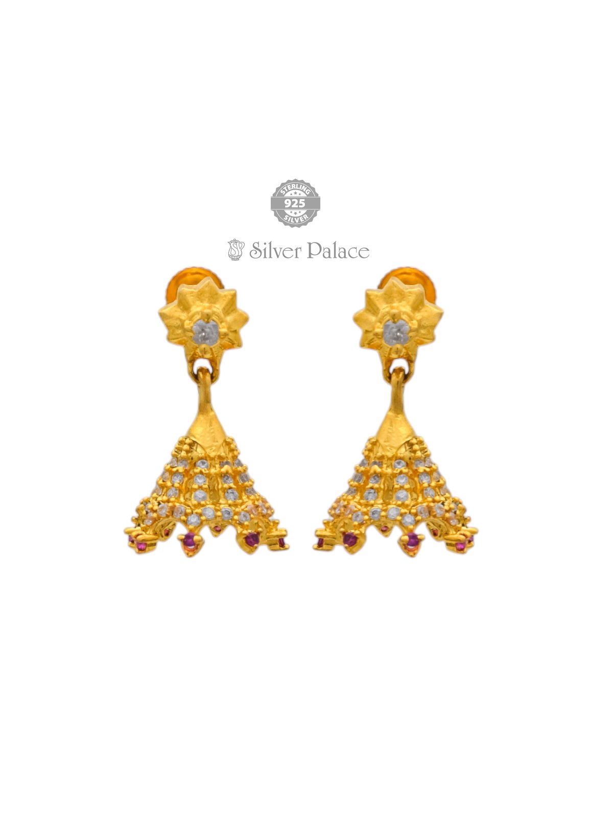 925 SILVER GOLD POLISH CONE SHAPE JHUMKI FOR GIRLS ANITE COLLECTION 