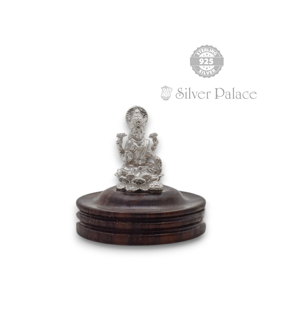 92.5 PURE SILVER LAKSHMI STATUE ON WOOD BASE FOR POOJA
