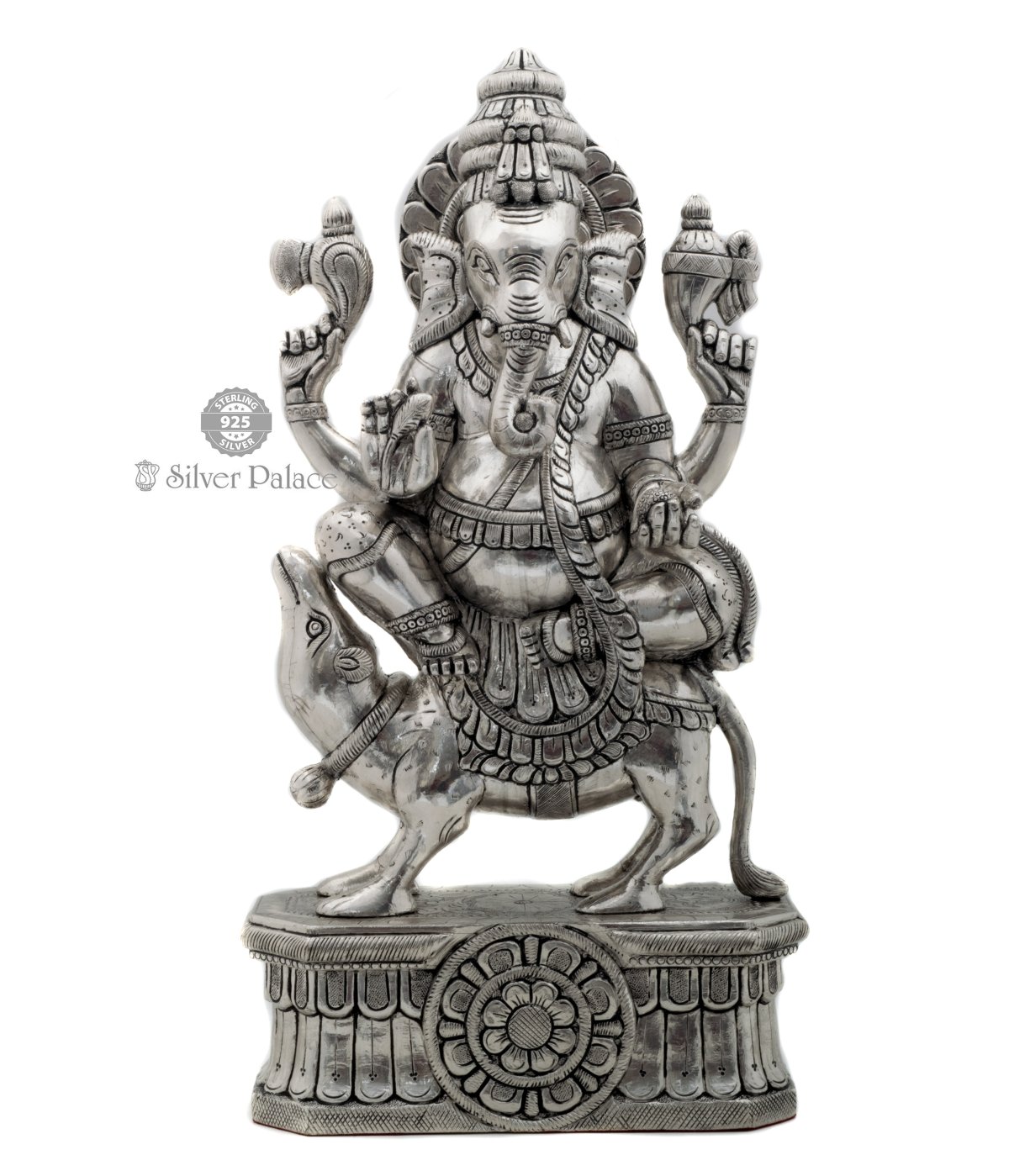 92.5 oxidised silver and wood 2 feet  Lord Mooshak vinayagar Idol for Gifts & Housewarming/Home/Office Decors.