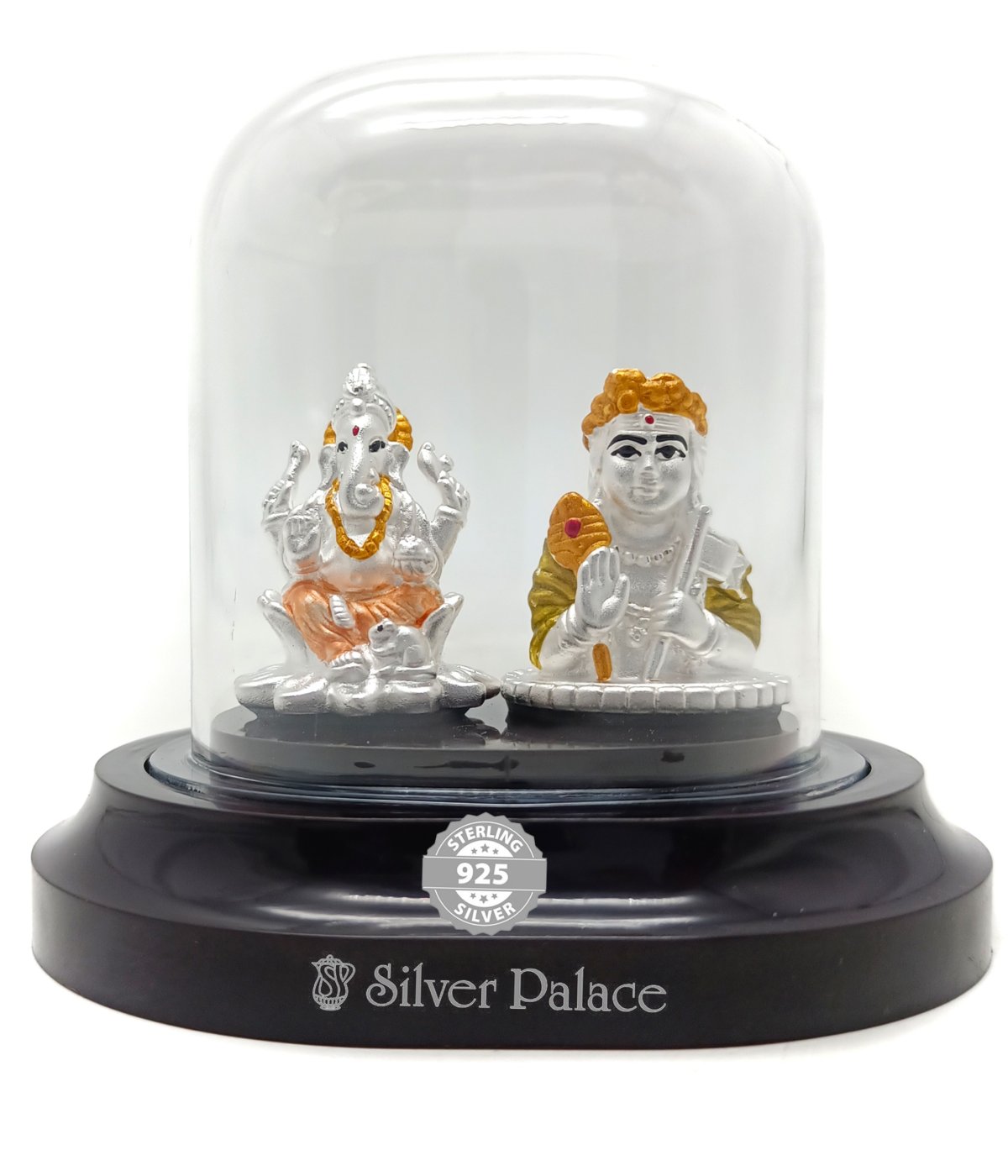 925 Silver Murugan and vinayagar with Acrylic Base Statue for gift and pooja