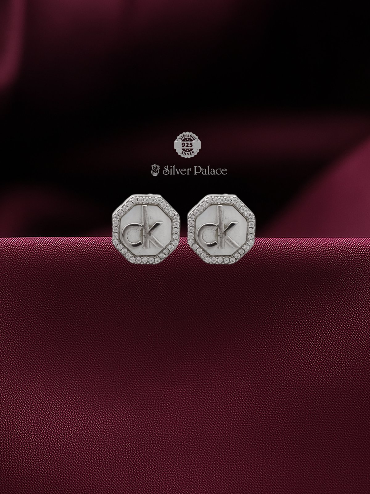 925 STERLING SILVER CK LOGO WITH WHITE STONE EARRING FOR GIRLS PUYA COLLECTION