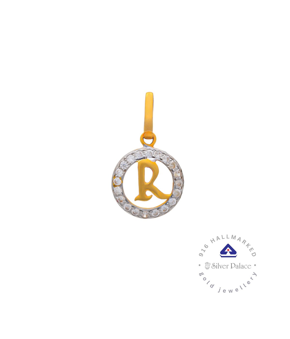 Kanche Collections Gold 916 purity  R Letter Pendant With CZ Stone Studded for Daily wear