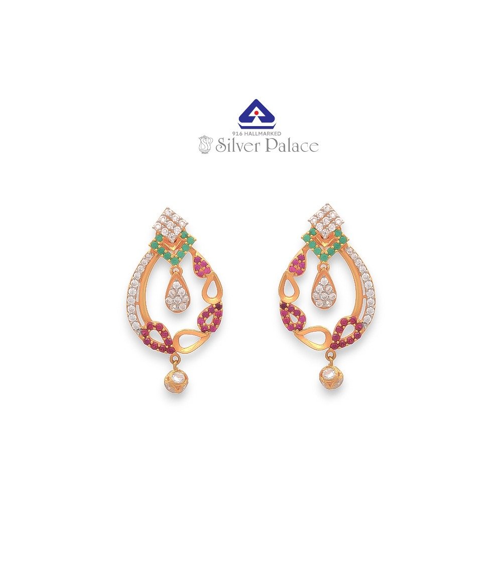 916 Gold with Kanche Collection Multi Color Stone Studded Fancy Earrings for Girls 