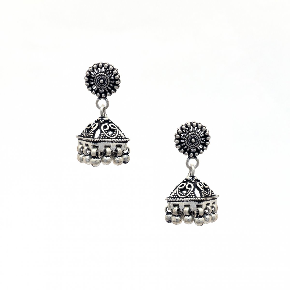 92.5 Oxidised Silver Jhumka Earrings For Women & Girls - Silver Palace