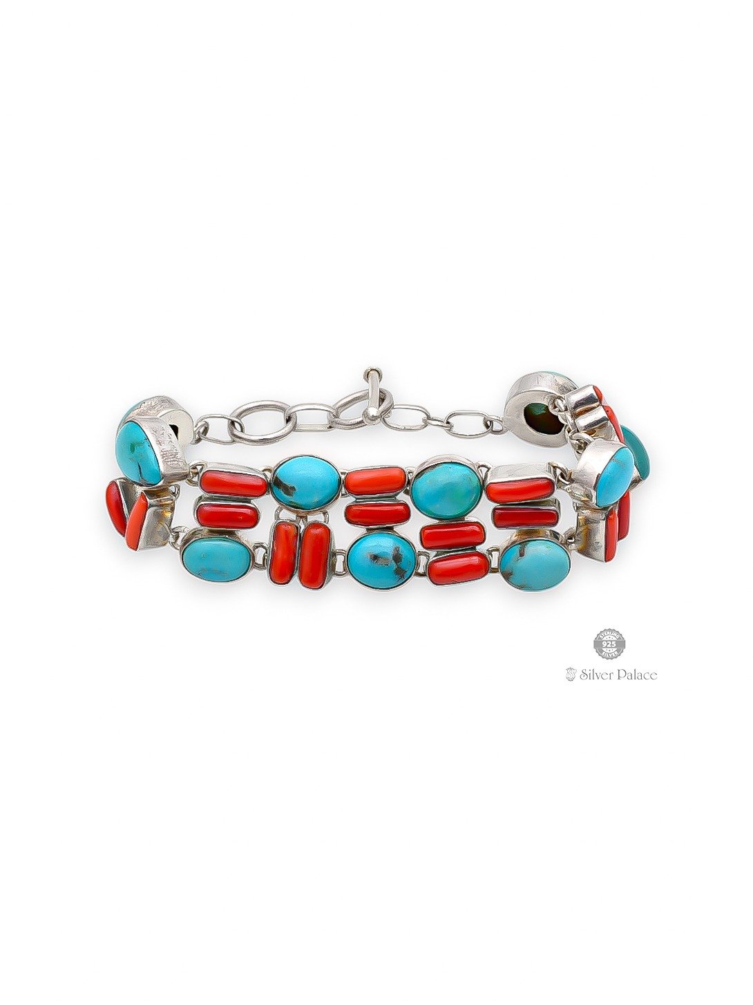 925 SILVER TURQUIOS WITH CORAL STONE BRACELET FOR WOMEN NEETH COLLECTION 
