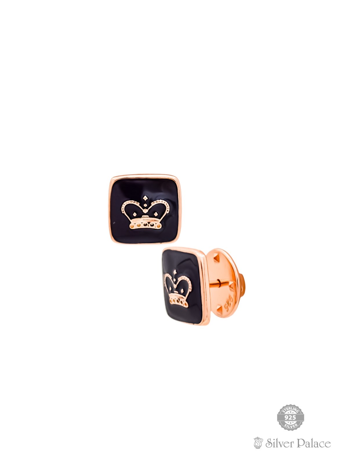 925 SILVER ROSE GOLD POLISHED QUEEN CROWN DESIGN COLLAR BUTTON 
