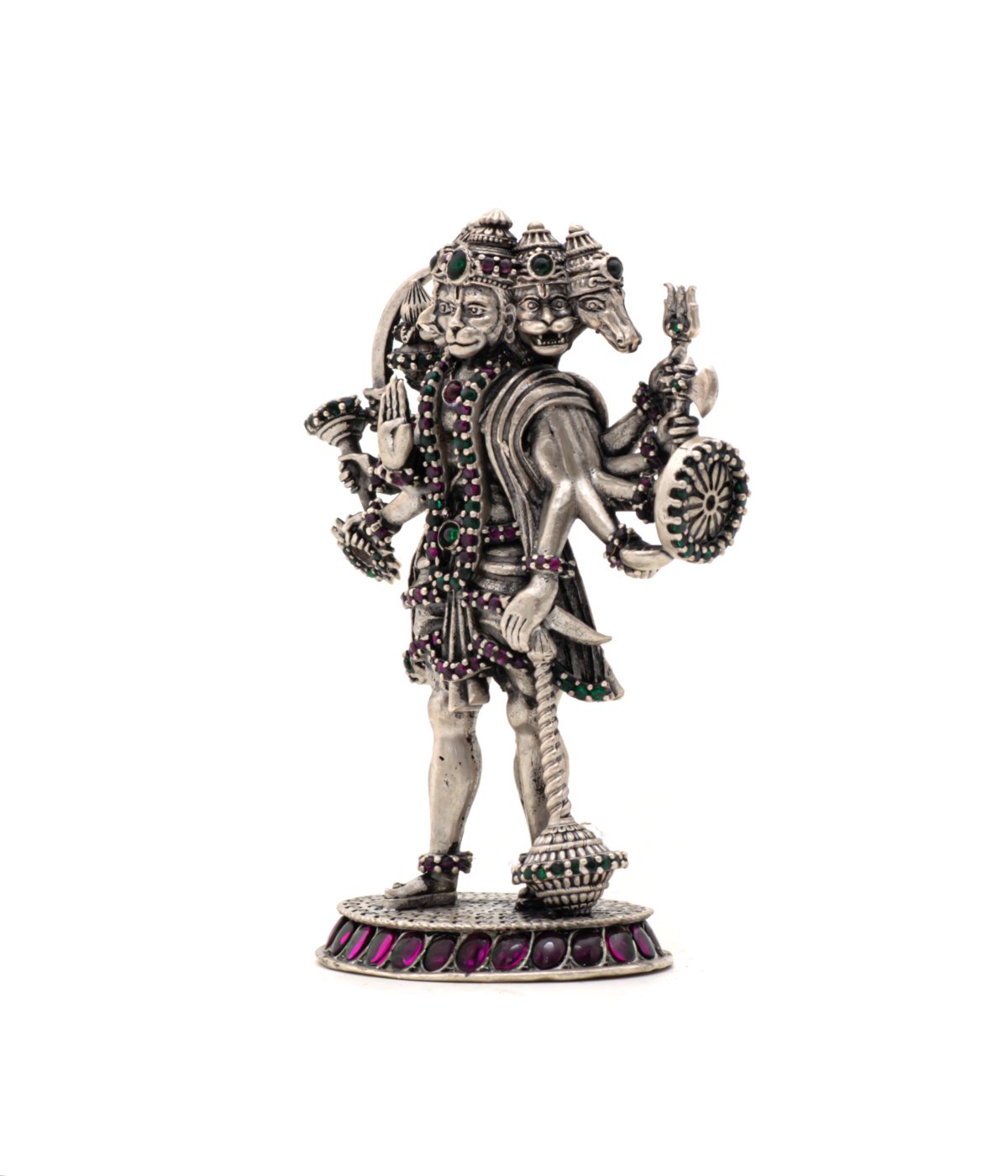 Antic Finish 925 Silver Panchamukha Anjaneya Idol With Ruby Emerald