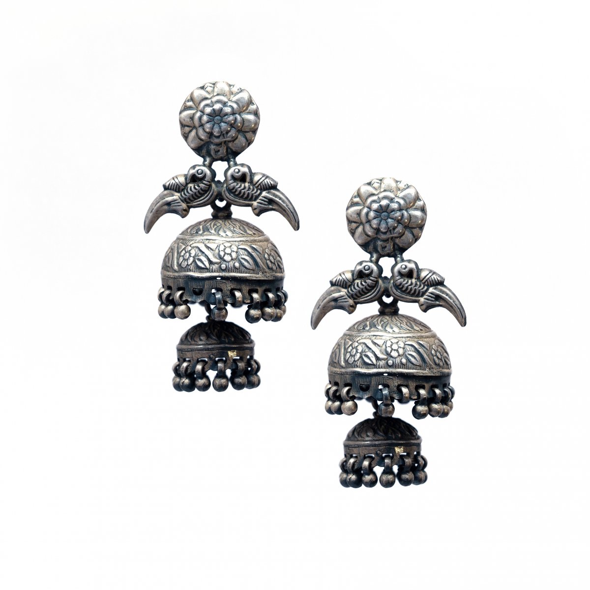 92.5 OXDIZED SILVER 2 TIER PARROT JHUMKAS