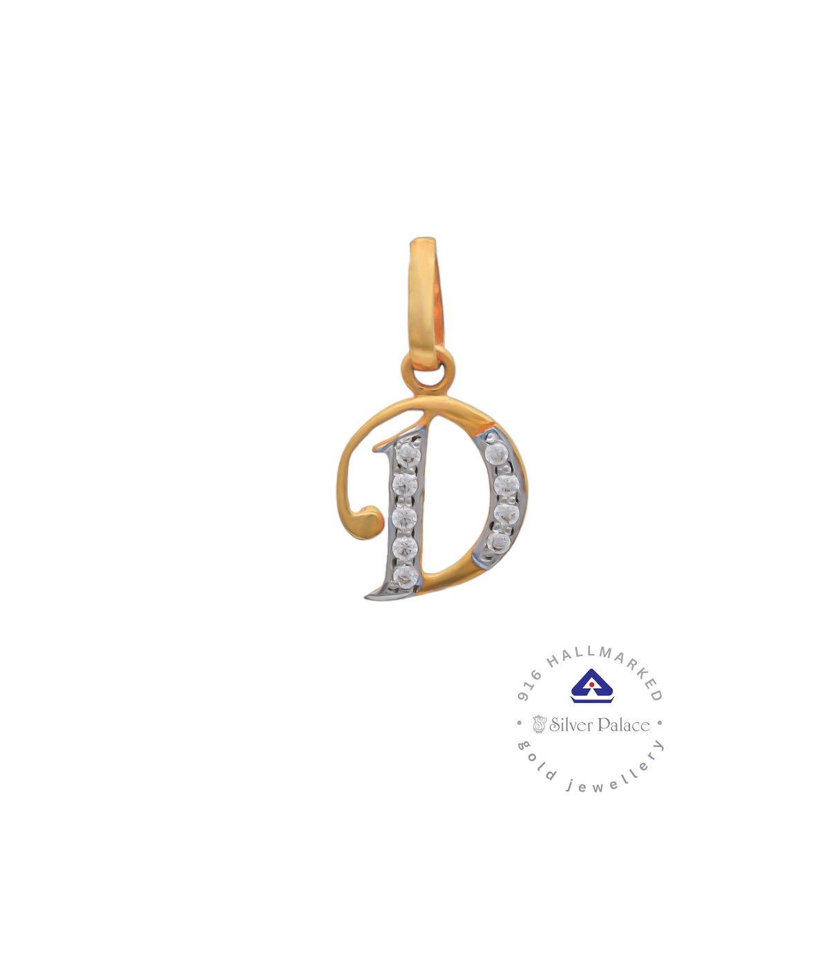 Kanche Collections Gold 916 purity  D Letter Pendant With CZ Stone Studded for Daily wear